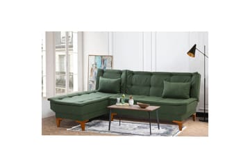 Hunterville 4-sits Vänster L-formad Längsbäddad Bäddsoffa 107x225 cm i Tyg - Grön - Möbler - Soffa - Bäddsoffa - Bäddsoffa divan