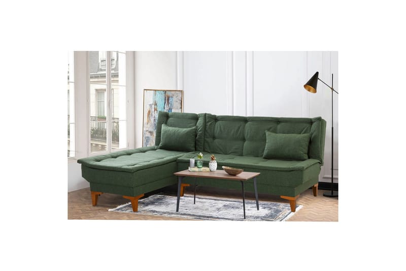 Hunterville 4-sits Vänster L-formad Längsbäddad Bäddsoffa 107x225 cm i Tyg - Grön - Möbler - Soffa - Bäddsoffa - Bäddsoffa divan