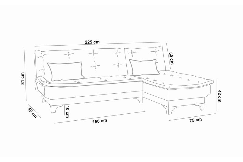 Hunterville Bäddsoffa m. Divan 4-sits - Marinblå - Möbler - Soffa - Bäddsoffa - Bäddsoffa divan