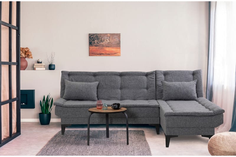 Hunterville Höger L-formad 4 sits Längsbäddad Bäddsoffa 107x225 cm i Tyg - Grå - Möbler - Soffa - Bäddsoffa - Bäddsoffa divan