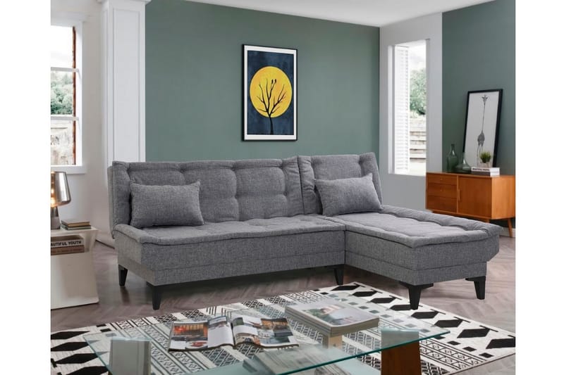 Hunterville Höger L-formad 4 sits Längsbäddad Bäddsoffa 107x225 cm i Tyg - Grå - Möbler - Soffa - Bäddsoffa - Bäddsoffa divan