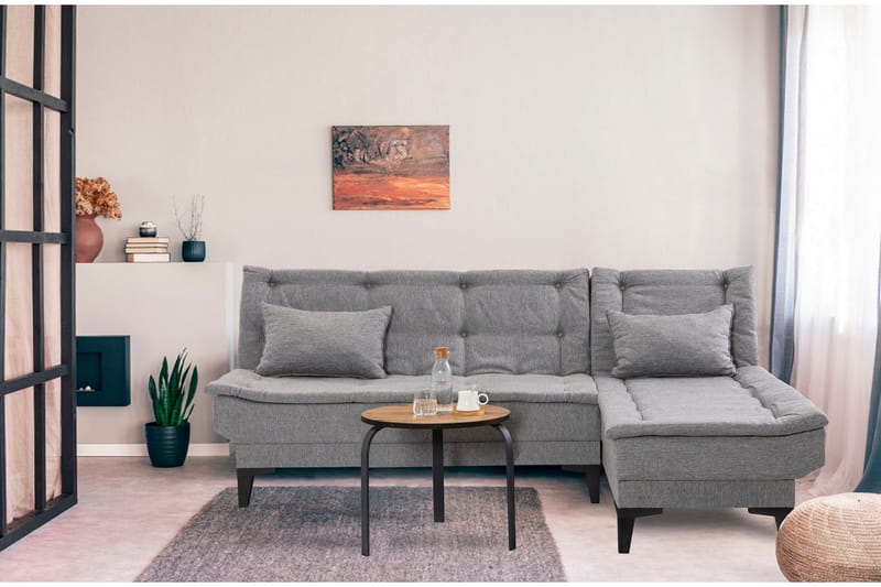 Hunterville Höger L-formad Längsbäddad Bäddsoffa 107x225 cm i Tyg - Grå - Möbler - Soffa - Bäddsoffa - Bäddsoffa divan
