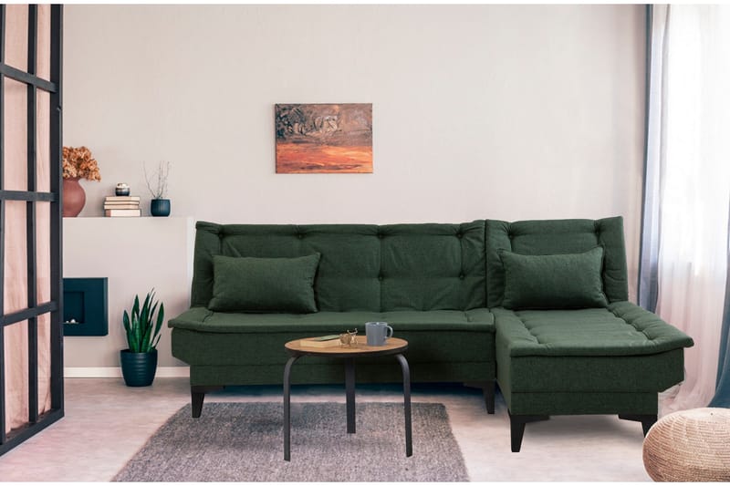 Hunterville Höger L-formad Längsbäddad Bäddsoffa 107x225 cm i Tyg - Grön - Möbler - Soffa - Bäddsoffa - Bäddsoffa divan