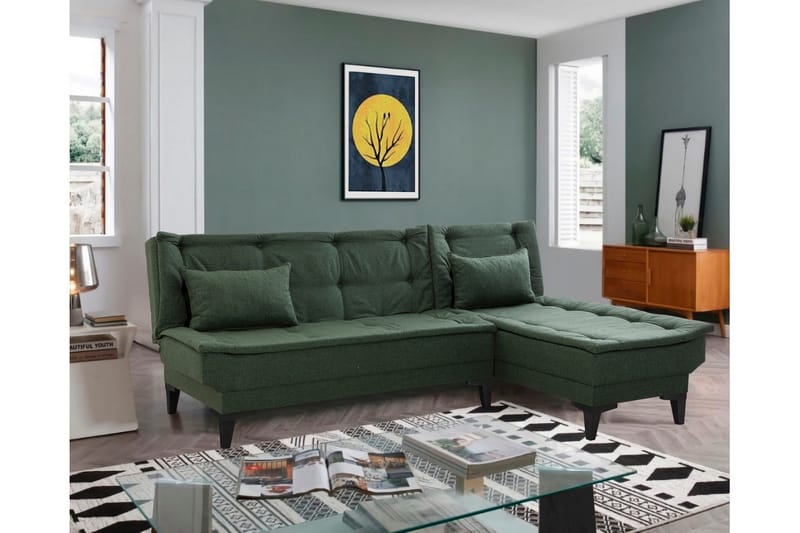 Hunterville Höger L-formad Längsbäddad Bäddsoffa 107x225 cm i Tyg - Grön - Möbler - Soffa - Bäddsoffa - Bäddsoffa divan