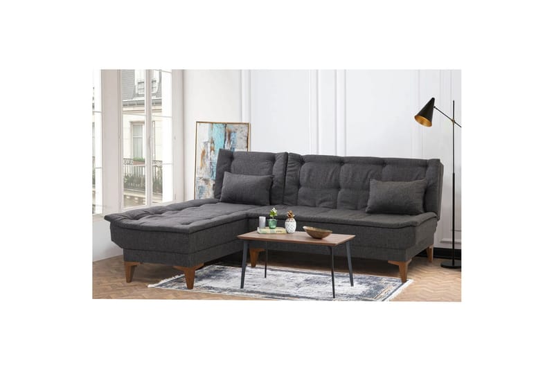 Hunterville Vänster L-formad Längsbäddad Bäddsoffa 107x225 cm i Tyg - Antracit - Möbler - Soffa - Bäddsoffa - Bäddsoffa divan