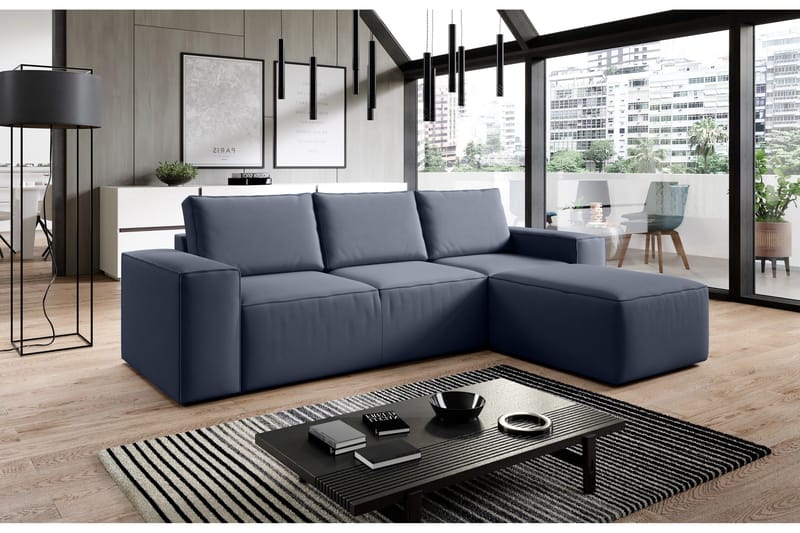 Kamli Bäddsoffa m. Divan med Förvaring, Blå