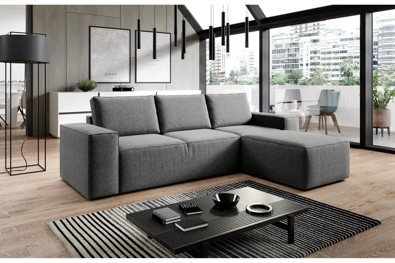 Kamli Bäddsoffa m. Divan med Förvaring, Grå