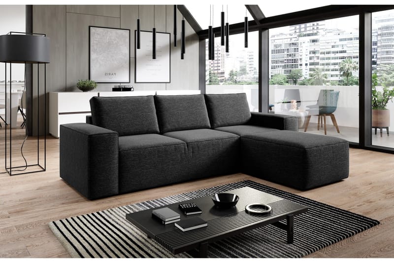 Kamli Bäddsoffa m. Divan med Förvaring, Svart