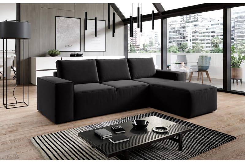 Kamli Bäddsoffa m. Divan med Förvaring, Svart