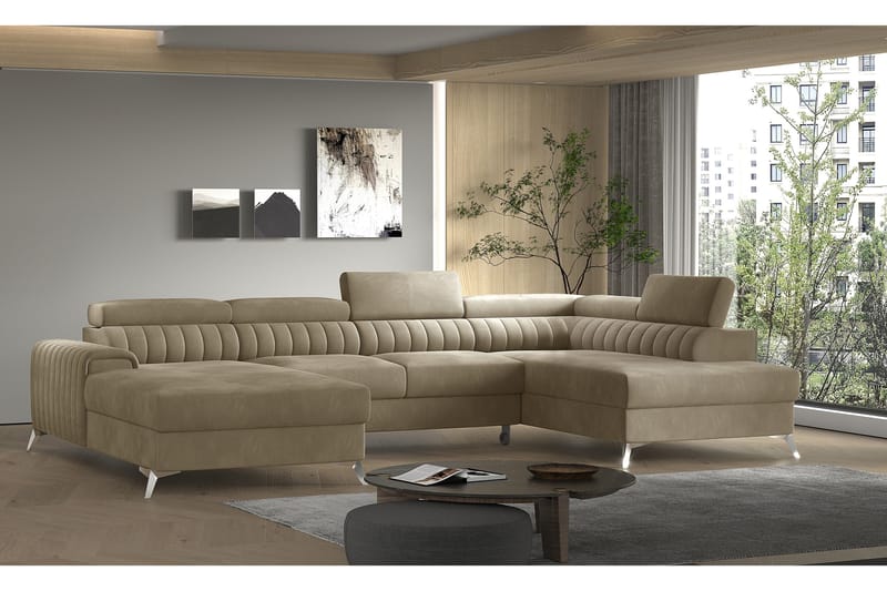 Kamran Bäddsoffa m. Divan och Schäslong med Förvaring - Beige - Möbler - Soffa - Bäddsoffa - Bäddsoffa divan