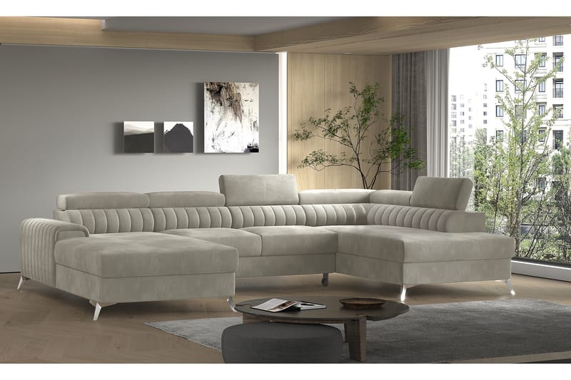 Kamran Bäddsoffa m. Divan och Schäslong med Förvaring - Beige - Möbler - Soffa - Bäddsoffa - Bäddsoffa divan