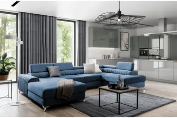 Kamran Bäddsoffa m. Divan och Schäslong med Förvaring - Blå - Möbler - Soffa - Bäddsoffa - Bäddsoffa divan