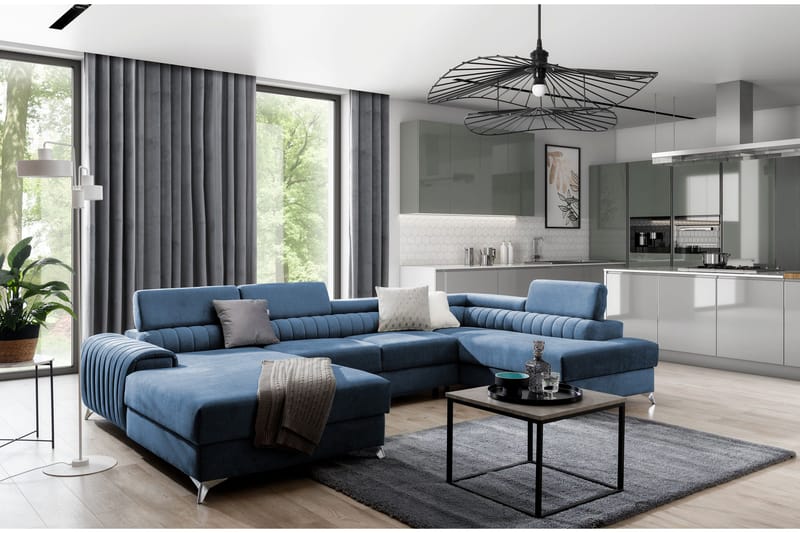 Kamran Bäddsoffa m. Divan och Schäslong med Förvaring - Blå - Möbler - Soffa - Bäddsoffa - Bäddsoffa divan