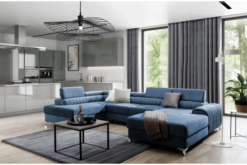 Kamran Bäddsoffa m. Divan och Schäslong med Förvaring - Blå - Möbler - Soffa - Bäddsoffa - Bäddsoffa divan