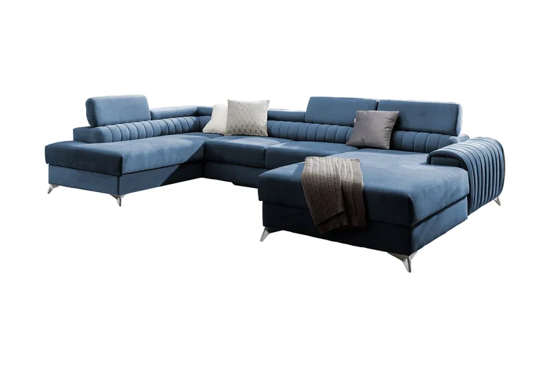 Kamran Bäddsoffa m. Divan och Schäslong med Förvaring - Blå - Möbler - Soffa - Bäddsoffa - Bäddsoffa divan