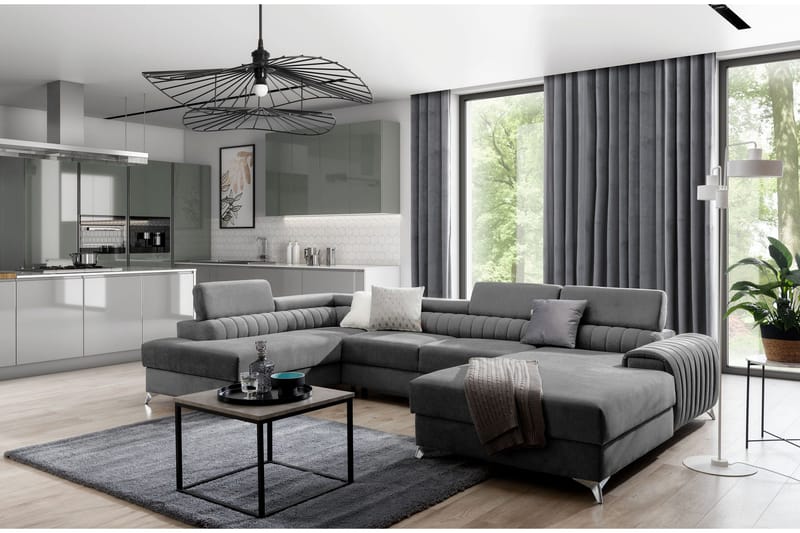 Kamran Bäddsoffa m. Divan och Schäslong med Förvaring - Grå - Möbler - Soffa - Bäddsoffa - Bäddsoffa divan