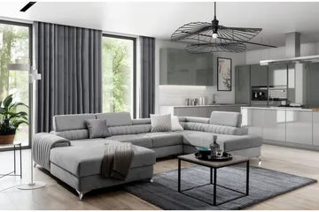 Kamran Bäddsoffa m. Divan och Schäslong med Förvaring - Grå - Möbler - Soffa - Bäddsoffa - Bäddsoffa divan