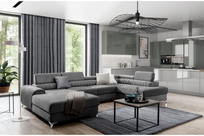 Kamran Bäddsoffa m. Divan och Schäslong med Förvaring - Grå - Möbler - Soffa - Bäddsoffa - Bäddsoffa divan