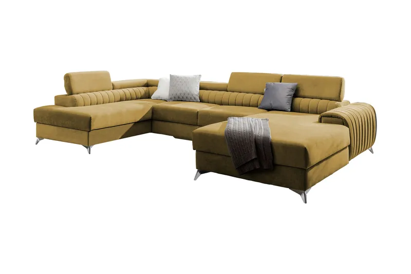 Kamran Bäddsoffa m. Divan och Schäslong med Förvaring, Gul