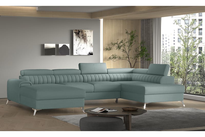 Kamran Bäddsoffa m. Divan och Schäslong med Förvaring - Ljusblå - Möbler - Soffa - Bäddsoffa - Bäddsoffa divan