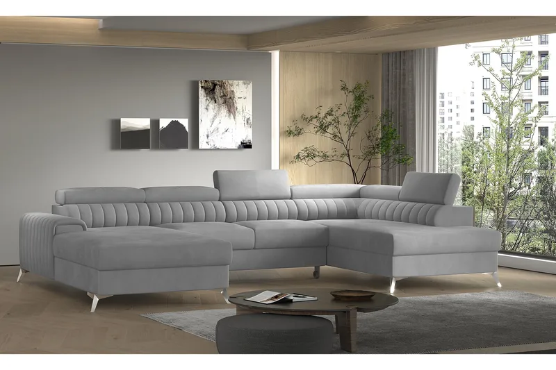 Kamran Bäddsoffa m. Divan och Schäslong med Förvaring - Ljusgrå - Möbler - Soffa - Bäddsoffa - Bäddsoffa divan
