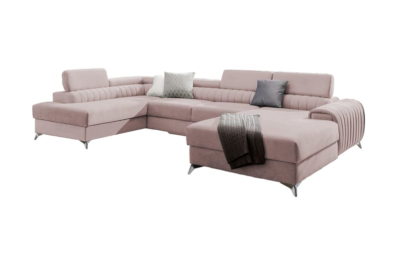 Kamran Bäddsoffa m. Divan och Schäslong med Förvaring, Ljusrosa