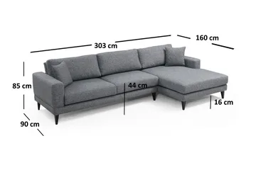 Katilaya Bäddsoffa med Divan Höger - Grå - Möbler - Soffa - Bäddsoffa - Bäddsoffa divan