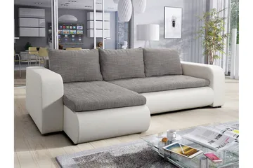 Lecanto 3-sits Bäddsoffa med Divan - Konstläder/Grå/Vit - Möbler - Soffa - Bäddsoffa - Bäddsoffa divan