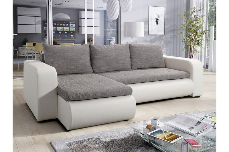 Lecanto 3-sits Bäddsoffa med Divan - Konstläder/Grå/Vit - Möbler - Soffa - Bäddsoffa - Bäddsoffa divan