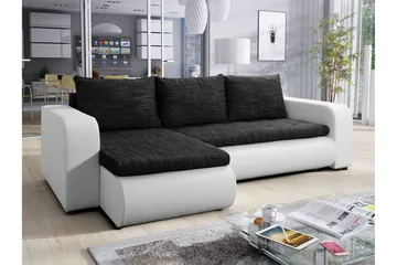Lecanto 3-sits Universal Hörnbäddsoffa 130x204 cm med Förvaring i Tyg - Svart - Möbler - Soffa - Bäddsoffa - Bäddsoffa divan