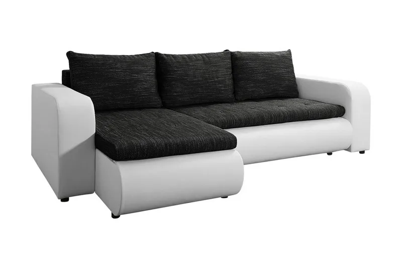 Lecanto 3-sits Universal Hörnbäddsoffa 130x204 cm med Förvaring i Tyg, Svart