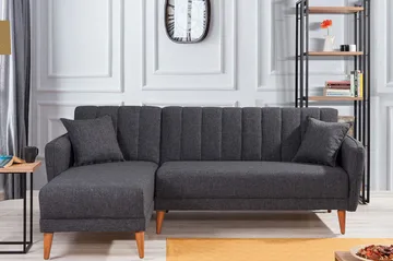 Lepinas Bäddsoffa med Divan Vänster - Mörkgrå/Natur - Möbler - Soffa - Bäddsoffa - Bäddsoffa divan