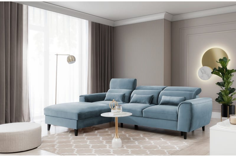 Manni 3-sits Bäddsoffa m. Divan med Förvaring, Blå