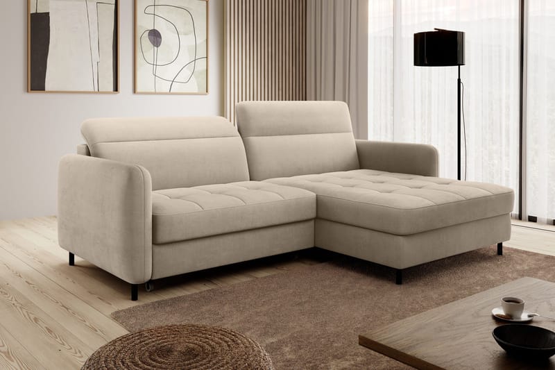 Manoti 3-sits Bäddsoffa m. Divan med Förvaring, Beige