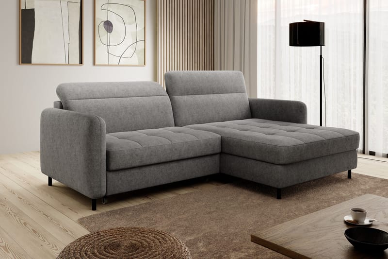 Manoti 3-sits Bäddsoffa m. Divan med Förvaring - Grå - Möbler - Soffa - Bäddsoffa - Bäddsoffa divan