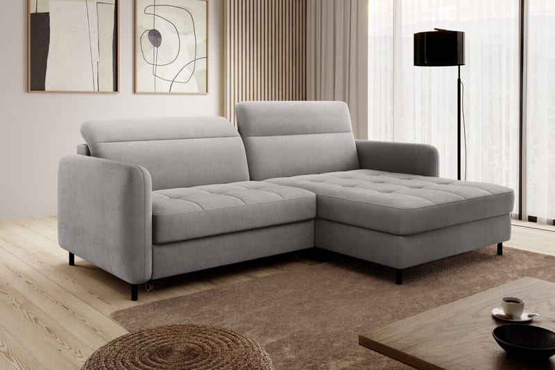 Manoti 3-sits Bäddsoffa m. Divan med Förvaring - Grå - Möbler - Soffa - Bäddsoffa - Bäddsoffa divan