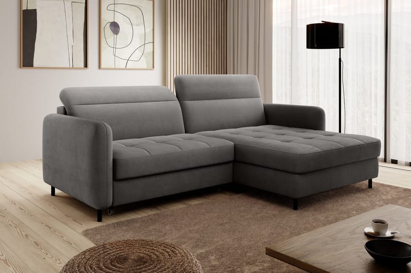 Manoti 3-sits Bäddsoffa m. Divan med Förvaring - Grå - Möbler - Soffa - Bäddsoffa - Bäddsoffa divan