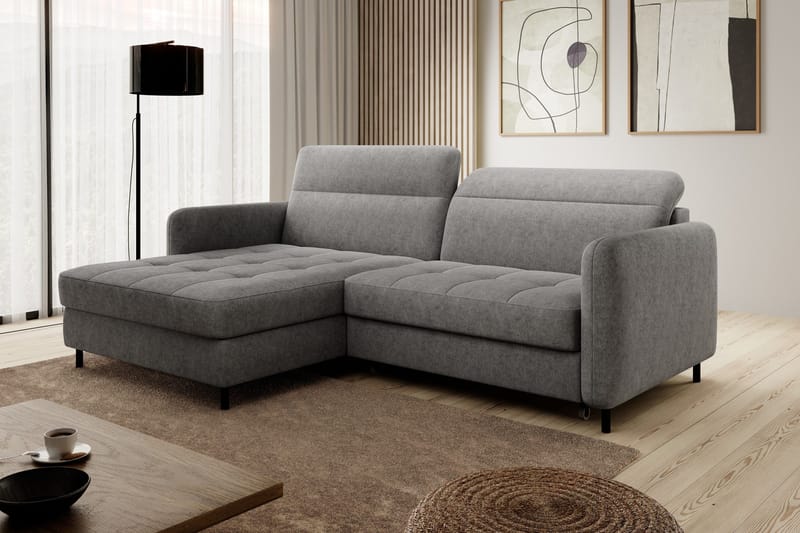 Manoti 3-sits Bäddsoffa m. Divan med Förvaring, Grå