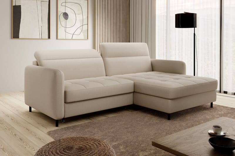 Manoti 3-sits Bäddsoffa m. Divan med Förvaring - Ljusbeige - Möbler - Soffa - Bäddsoffa - Bäddsoffa divan