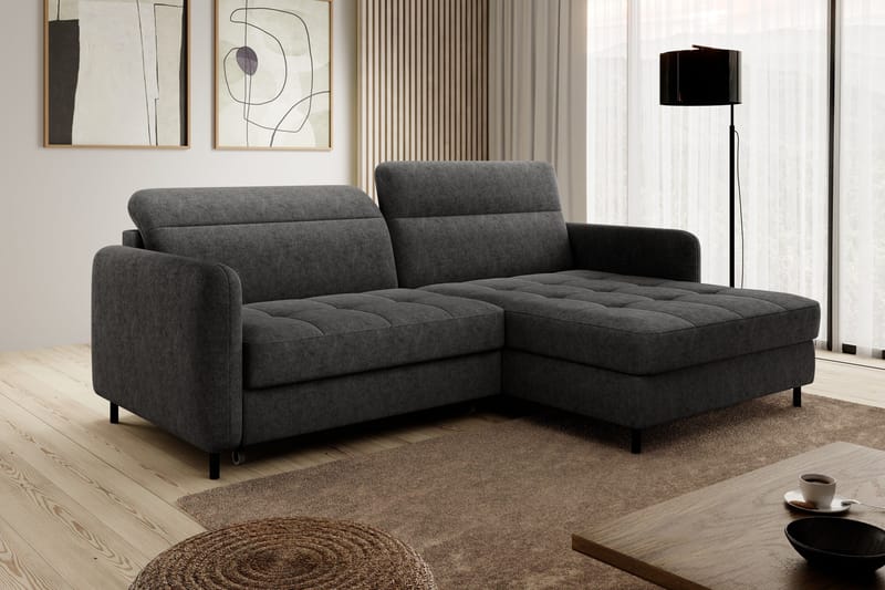 Manoti 3-sits Bäddsoffa m. Divan med Förvaring - Mörkgrå - Möbler - Soffa - Bäddsoffa - Bäddsoffa divan