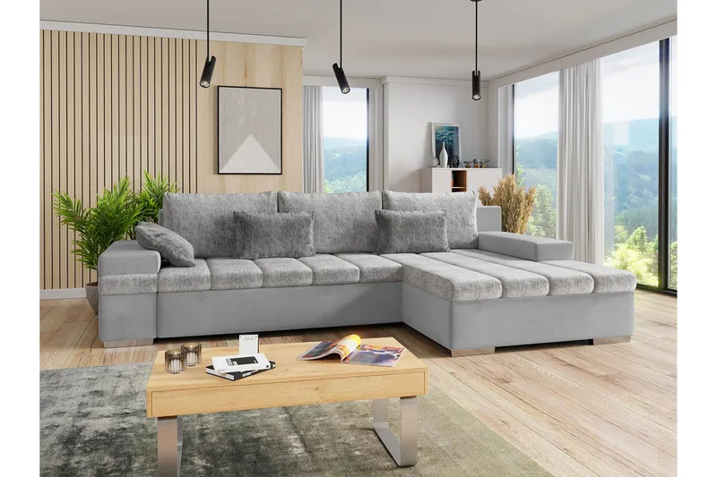 Naoma 3-sits Bäddsoffa med Divan L-formad Höger med Förvarin - Sammet/Grå - Möbler - Soffa - Bäddsoffa - Bäddsoffa divan