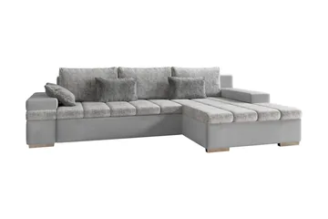 Naoma 3-sits Bäddsoffa med Divan L-formad Höger med Förvarin - Sammet/Grå - Möbler - Soffa - Bäddsoffa - Bäddsoffa divan