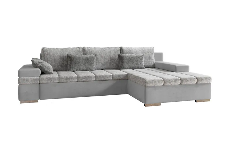 Naoma 3-sits Bäddsoffa med Divan L-formad Höger med Förvarin - Sammet/Grå - Möbler - Soffa - Bäddsoffa - Bäddsoffa divan