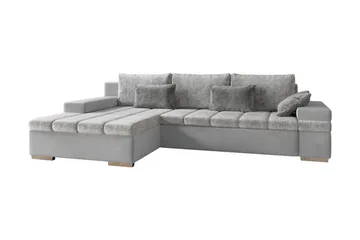Naoma 3-sits Bäddsoffa med Divan L-formad Vänster med Förvar - Sammet/Grå - Möbler - Soffa - Bäddsoffa - Bäddsoffa divan