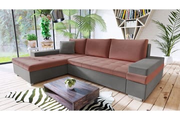 Naoma Bäddbar Hörnsoffa Universal 135x216 cm med Förvaring i Sammet - Rosa|Grå - Möbler - Soffa - Bäddsoffa - Bäddsoffa divan