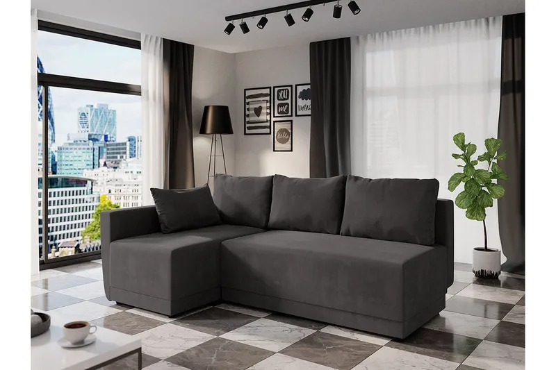 Nestor Hörnsoffa Vänster LED-belysning - Grå - Möbler - Soffa - Bäddsoffa - Bäddsoffa divan