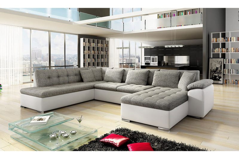 Niko U-Bäddsoffa 350x205x76 cm Divan Höger - Beige/Grå/Vit - Möbler - Soffa - Bäddsoffa - Bäddsoffa divan