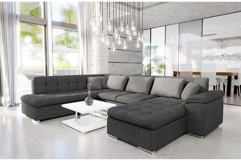 Niko U-Bäddsoffa 350x205x76 cm Divan Höger - Grå - Möbler - Soffa - Bäddsoffa - Bäddsoffa divan
