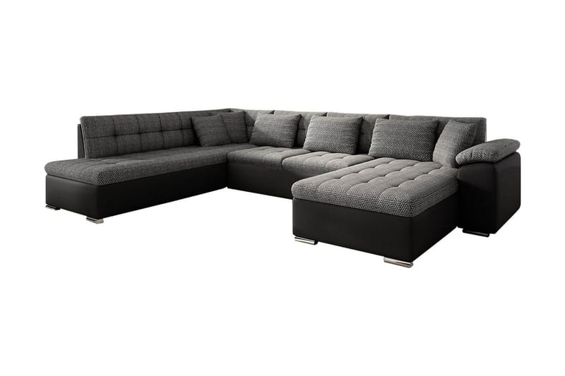 Niko U-Bäddsoffa 350x205x76 cm Divan Höger - Grå/Svart - Möbler - Soffa - Bäddsoffa - Bäddsoffa divan