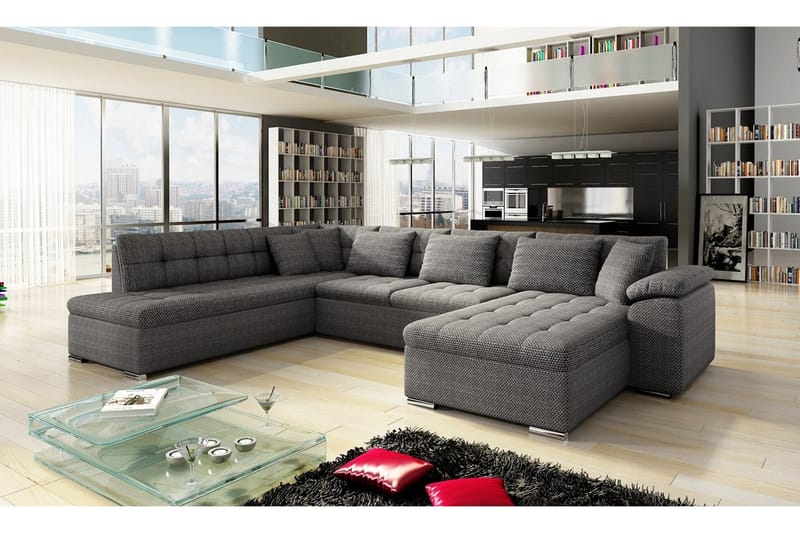 Niko U-Bäddsoffa 350x205x76 cm Divan Höger - Mörkgrå - Möbler - Soffa - Bäddsoffa - Bäddsoffa divan